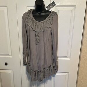 NWT Gretty Zueger Gray Embroidered Dress - Size Large